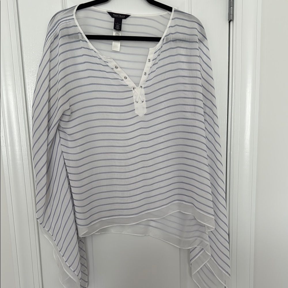 White House Black Market Women's Striped Winged Top